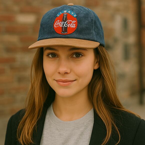 Coca Cola Brand Vintage "Always Coca Cola" Trucker Hat Denim & Leather Unisex - Picture 2 of 8